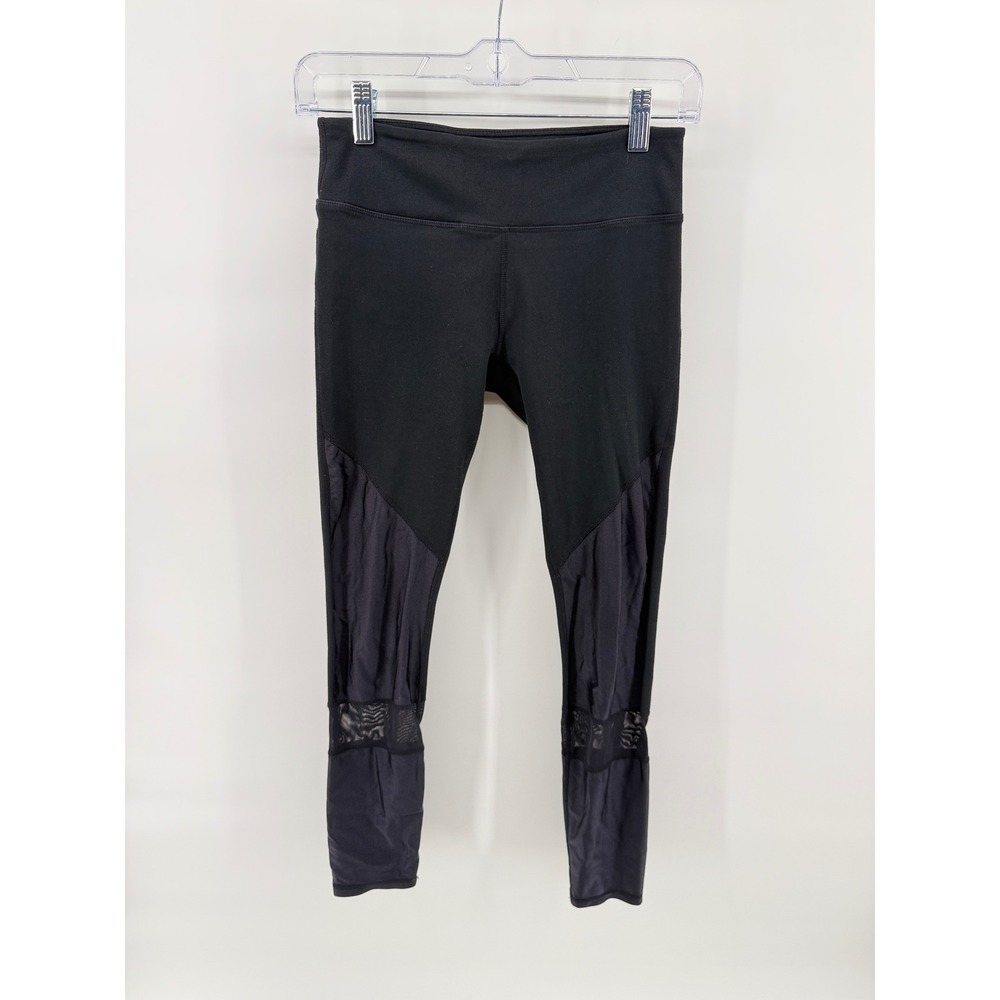 Fabletics Womens Black Mesh Panel Activewear Yoga Leggings Size Small